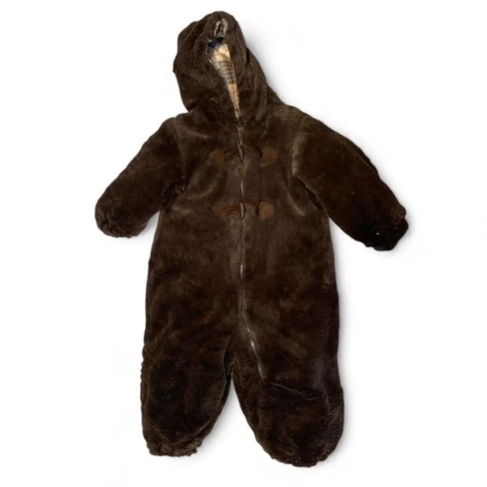 Le petite Rothschild Brown Faux Fur Baby Snowsuit bunting 18 months